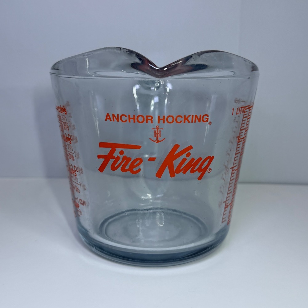 Anchor Hocking Fire-King Glass Measuring Cup 4 Cup 1 Quart Red Lettering USA